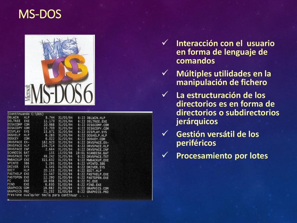 MS-DOS Interacción con el usuario en forma de lenguaje de comandos