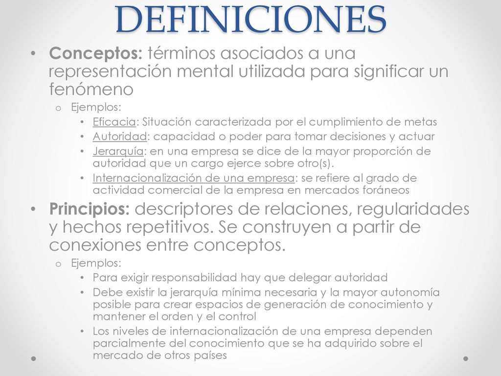 DEFINICIONES Conceptos: términos asociados a una representación mental utilizada para significar un fenómeno.