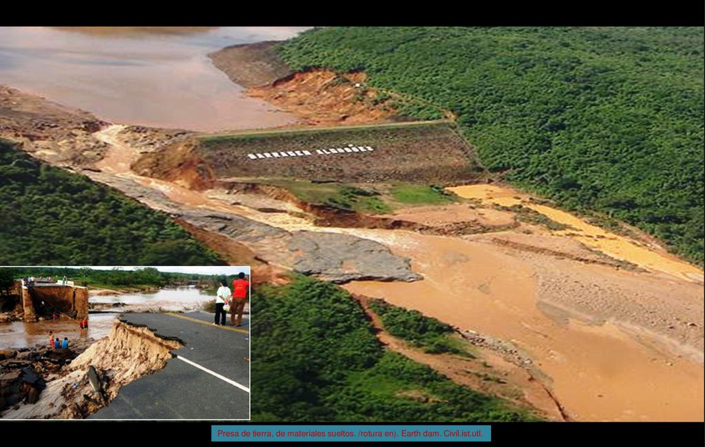 Presa de tierra, de materiales sueltos. /rotura en). Earth dam. Civil