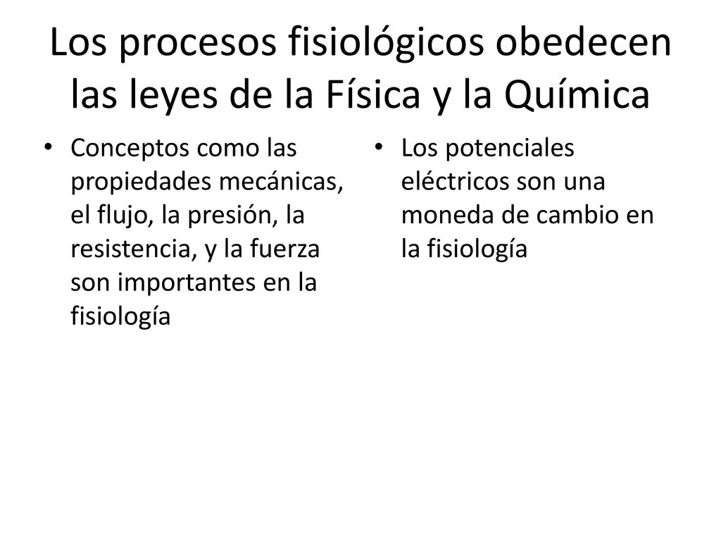 Los procesos fisiológicos obedecen las leyes de la Física y la Química