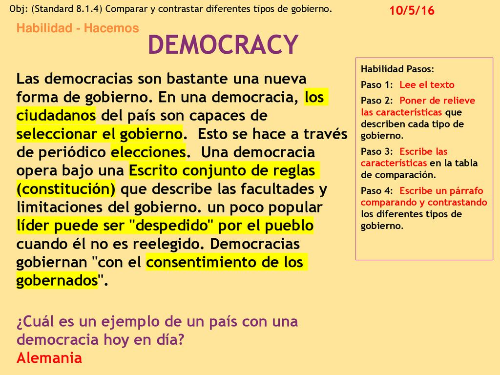 Habilidad - Hacemos DEMOCRACY. Habilidad Pasos: Paso 1: Lee el texto.