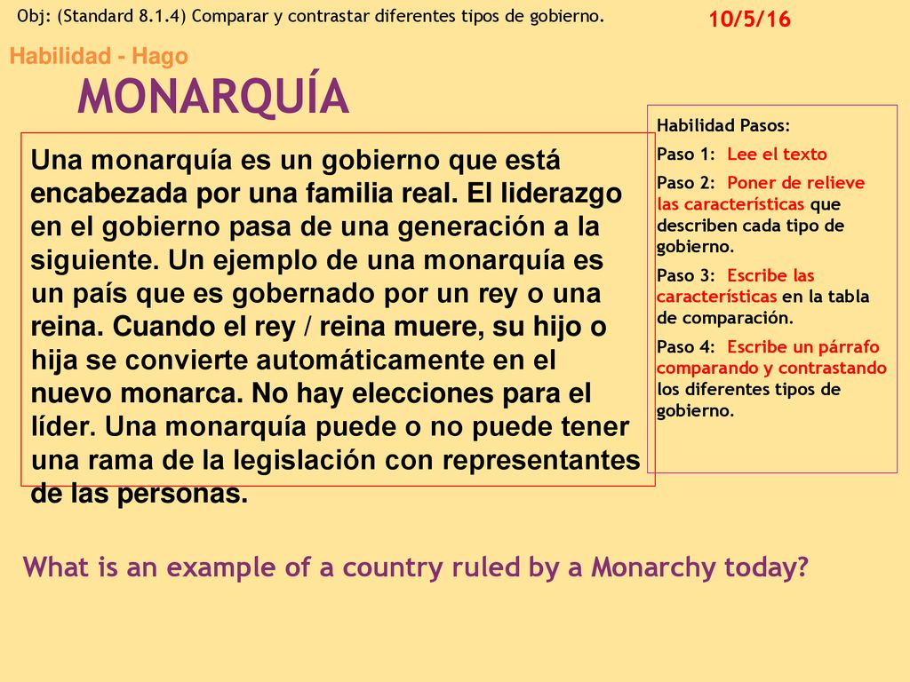 Habilidad - Hago MONARQUÍA. Habilidad Pasos: Paso 1: Lee el texto.