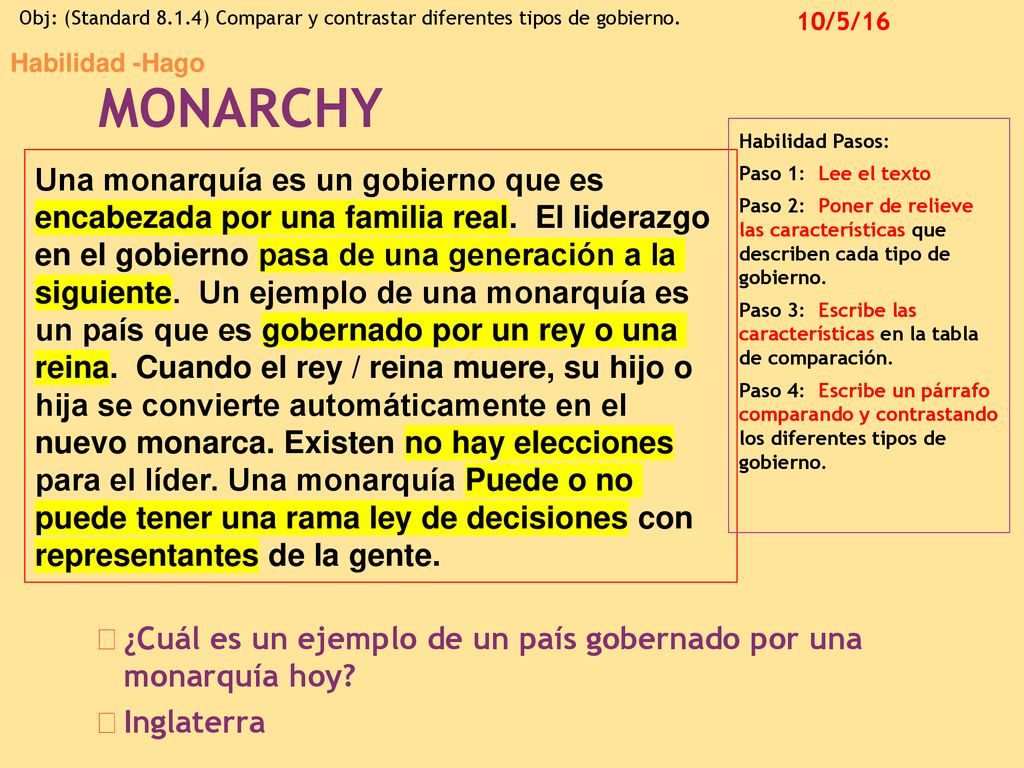 Habilidad -Hago MONARCHY. Habilidad Pasos: Paso 1: Lee el texto.