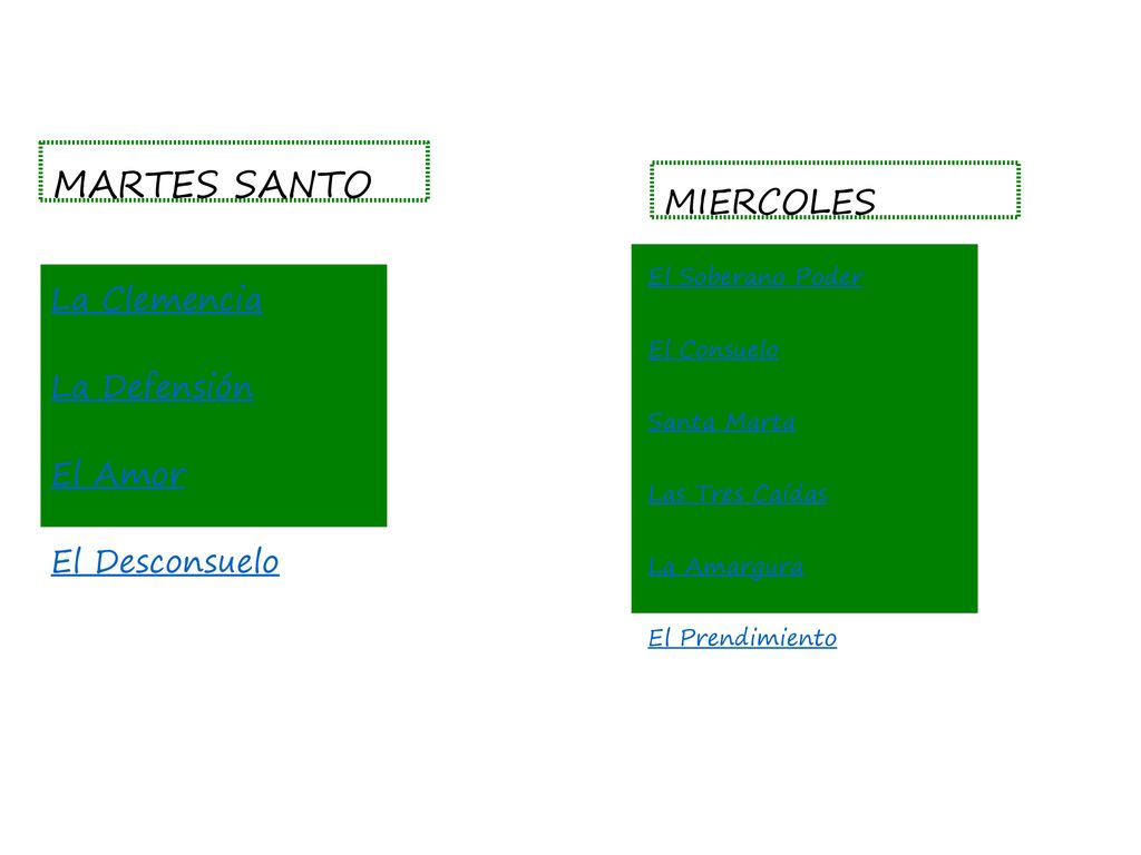 MARTES SANTO MIERCOLES SANTO La Clemencia La Defensión El Amor