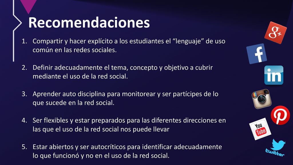 Recomendaciones Compartir y hacer explícito a los estudiantes el lenguaje de uso común en las redes sociales.