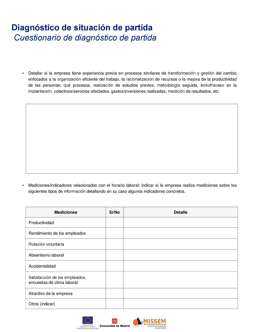 Diagnóstico de situación de partida Cuestionario de diagnóstico de partida