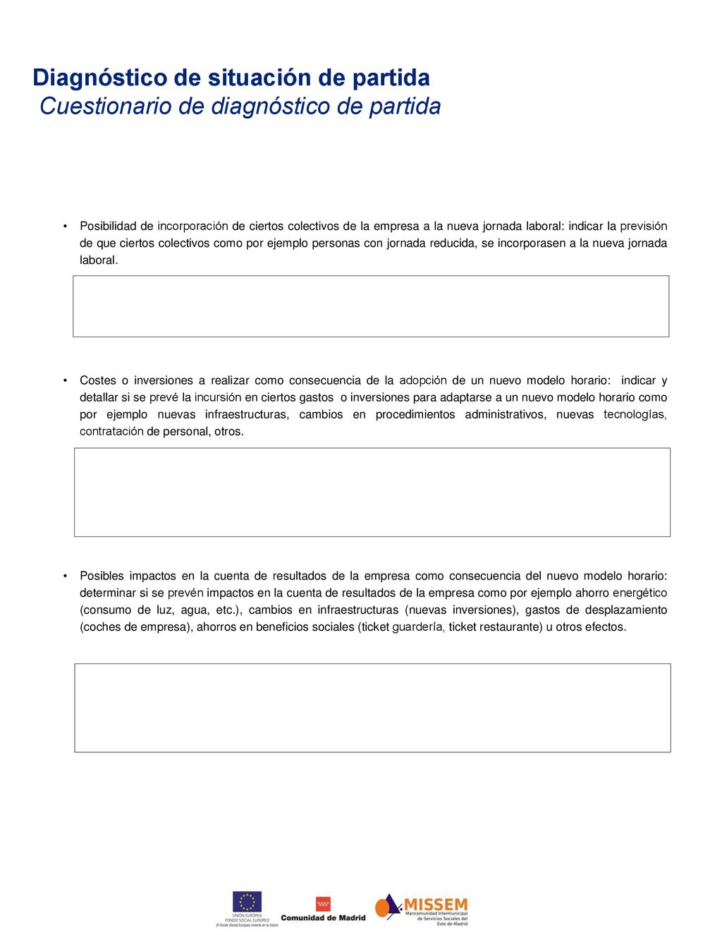 Diagnóstico de situación de partida Cuestionario de diagnóstico de partida