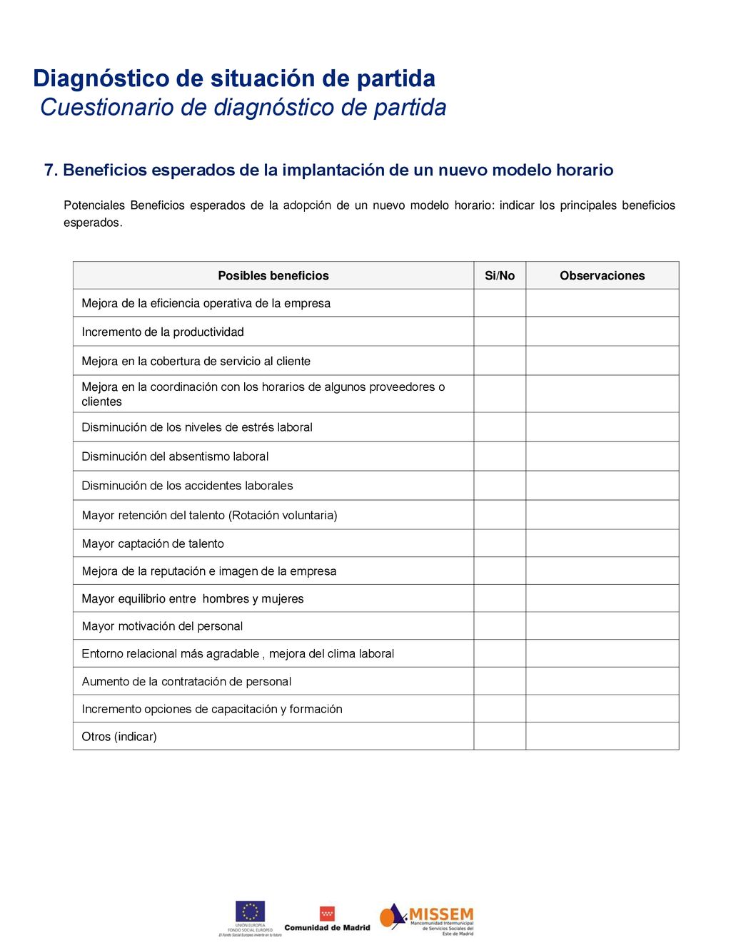 Diagnóstico de situación de partida Cuestionario de diagnóstico de partida