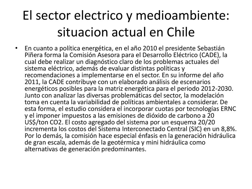 El sector electrico y medioambiente: situacion actual en Chile