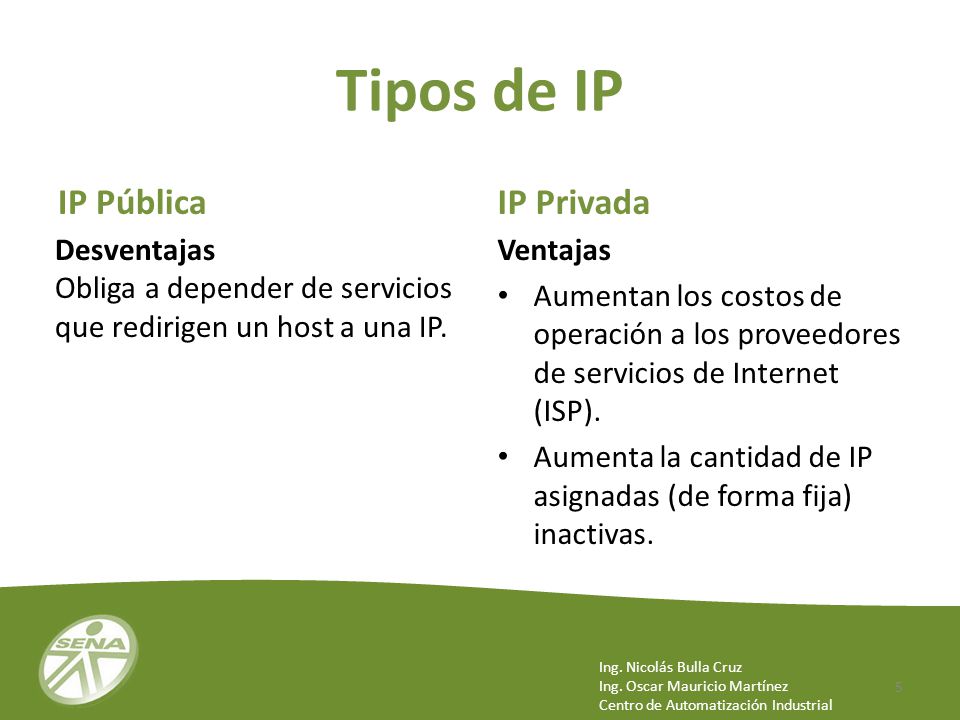 Tipos de IP IP Pública IP Privada Desventajas