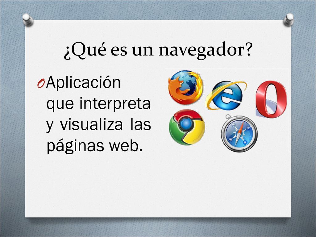 ¿Qué es un navegador Aplicación que interpreta y visualiza las páginas web.
