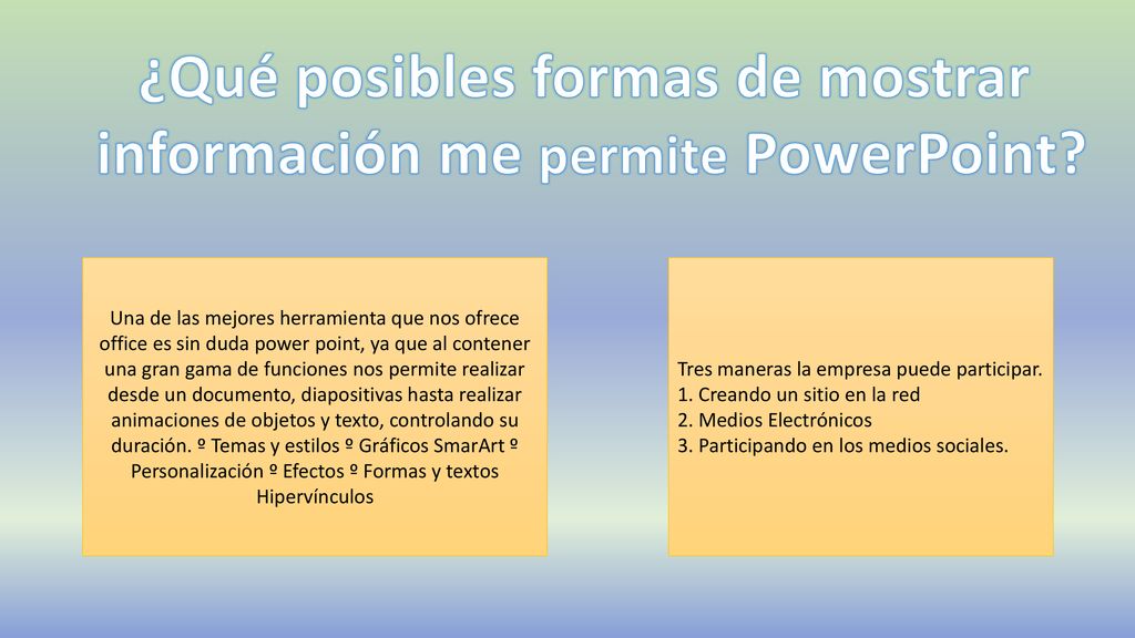 ¿Qué posibles formas de mostrar información me permite PowerPoint