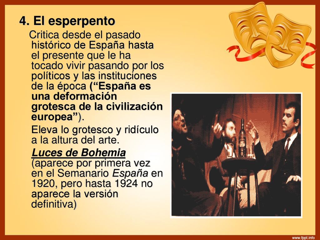 4. El esperpento Eleva lo grotesco y ridículo a la altura del arte.