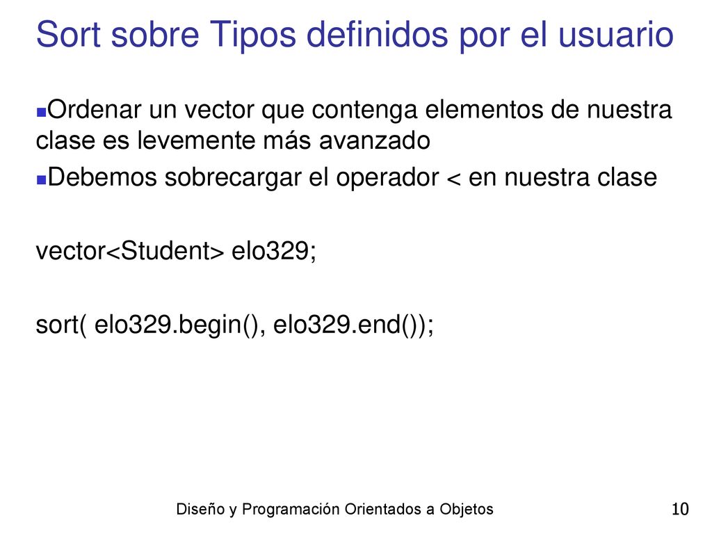 Sort sobre Tipos definidos por el usuario