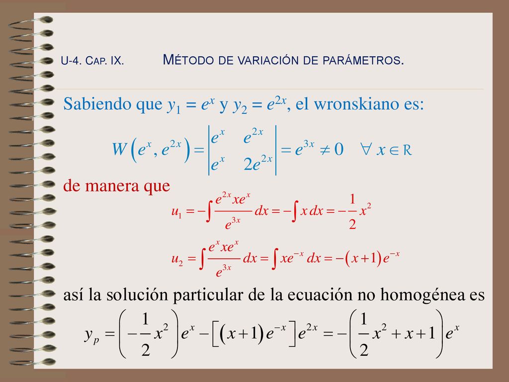Sabiendo que y1 = ex y y2 = e2x, el wronskiano es: