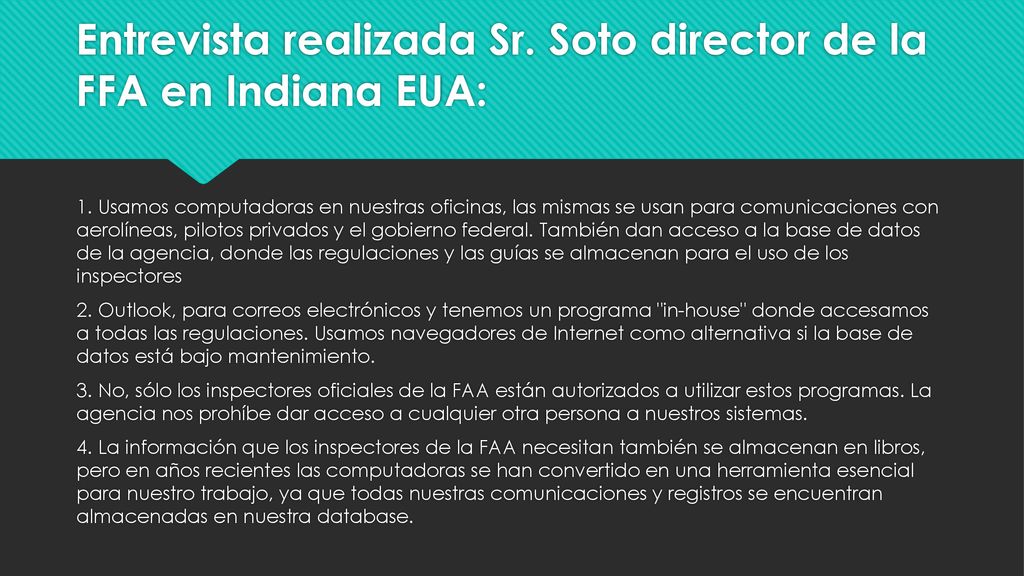 Entrevista realizada Sr. Soto director de la FFA en Indiana EUA: