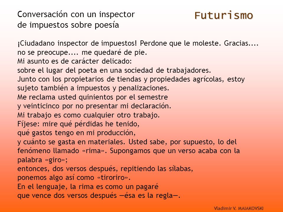 Futurismo Conversación con un inspector de impuestos sobre poesía