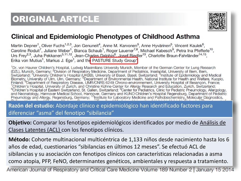 Razón del estudio: Abordaje clínico e epidemiológico han identificado factores para diferenciar asma del fenotipo sibilancia