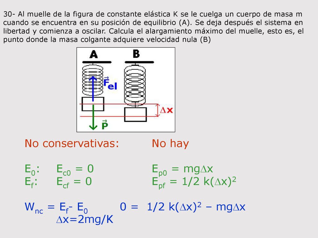 No conservativas: No hay E0: Ec0 = 0 Ep0 = mgDx
