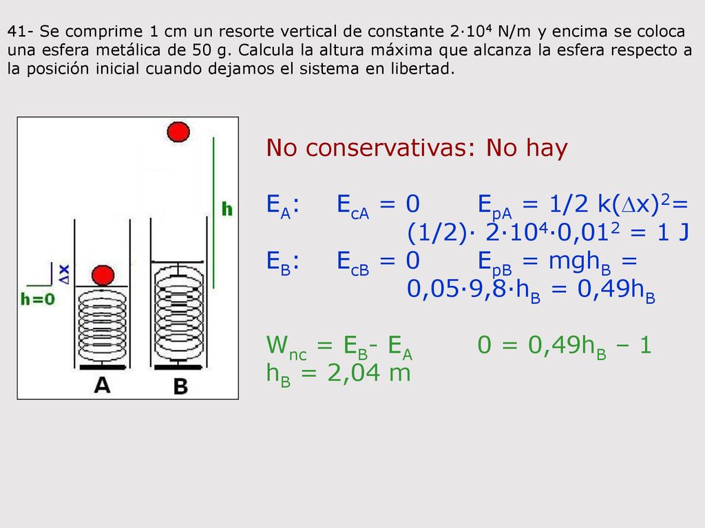 No conservativas: No hay EA: EcA = 0 EpA = 1/2 k(Dx)2=