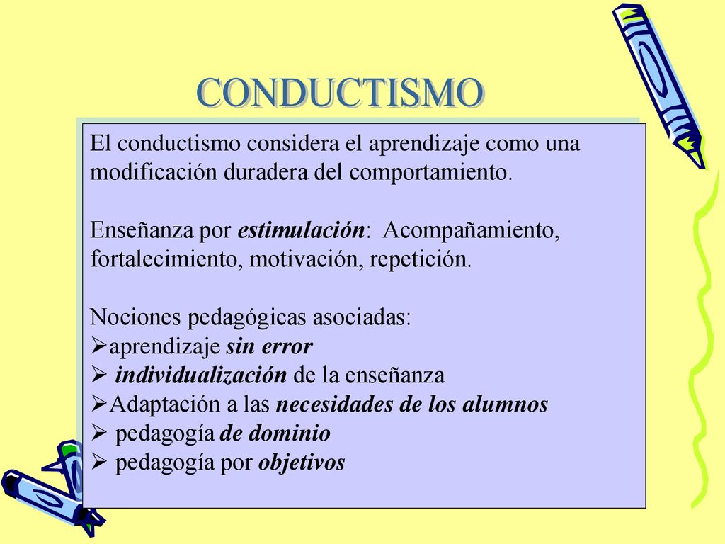 CONDUCTISMO El conductismo considera el aprendizaje como una modificación duradera del comportamiento.