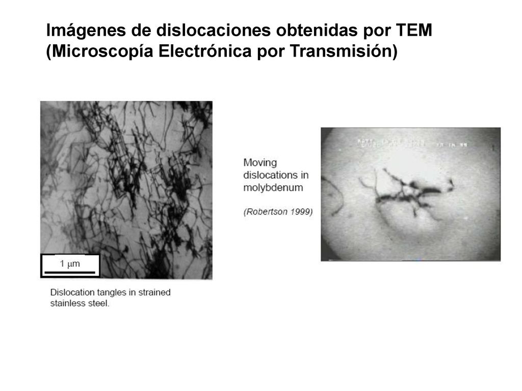 Imágenes de dislocaciones obtenidas por TEM (Microscopía Electrónica por Transmisión)