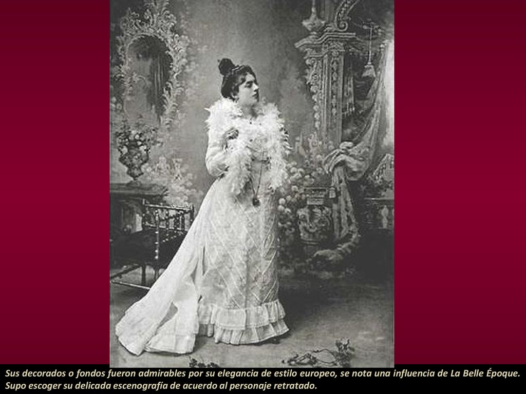 Sus decorados o fondos fueron admirables por su elegancia de estilo europeo, se nota una influencia de La Belle Époque.