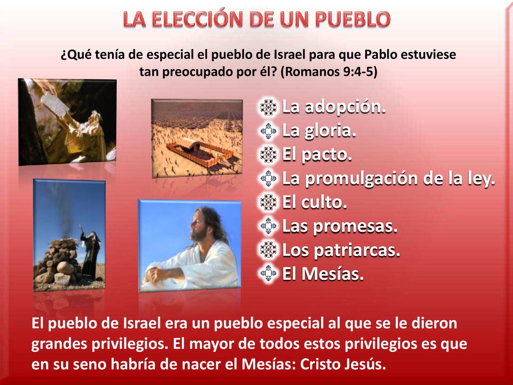 La promulgación de la ley. El culto. Las promesas. Los patriarcas.