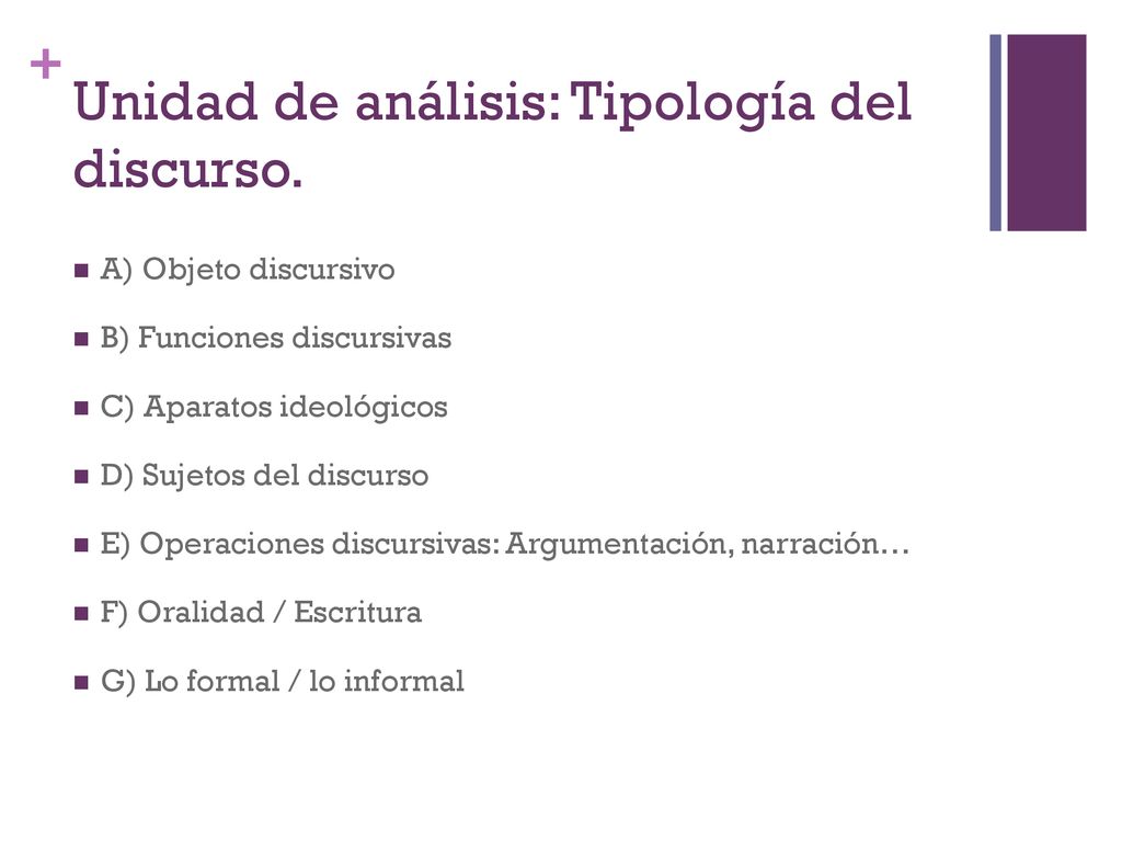 Unidad de análisis: Tipología del discurso.