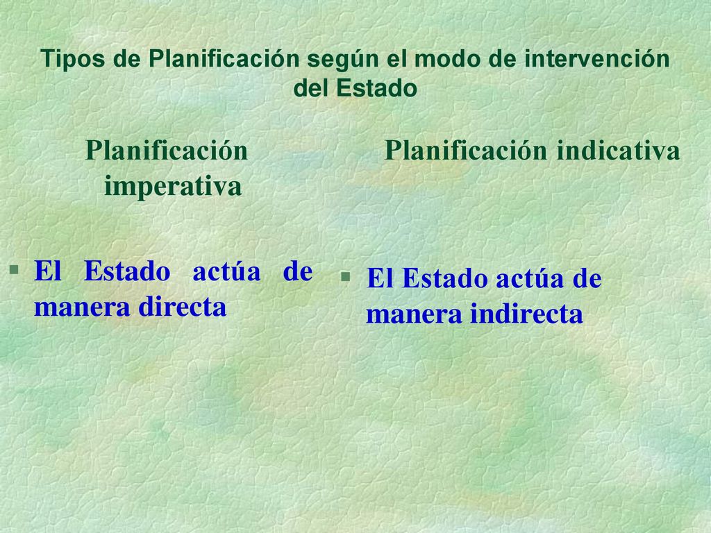 Tipos de Planificación según el modo de intervención del Estado