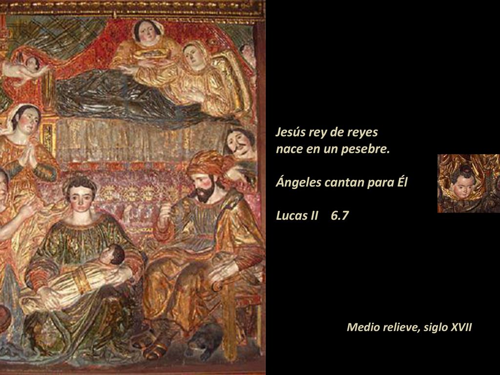 Jesús rey de reyes nace en un pesebre. Ángeles cantan para Él