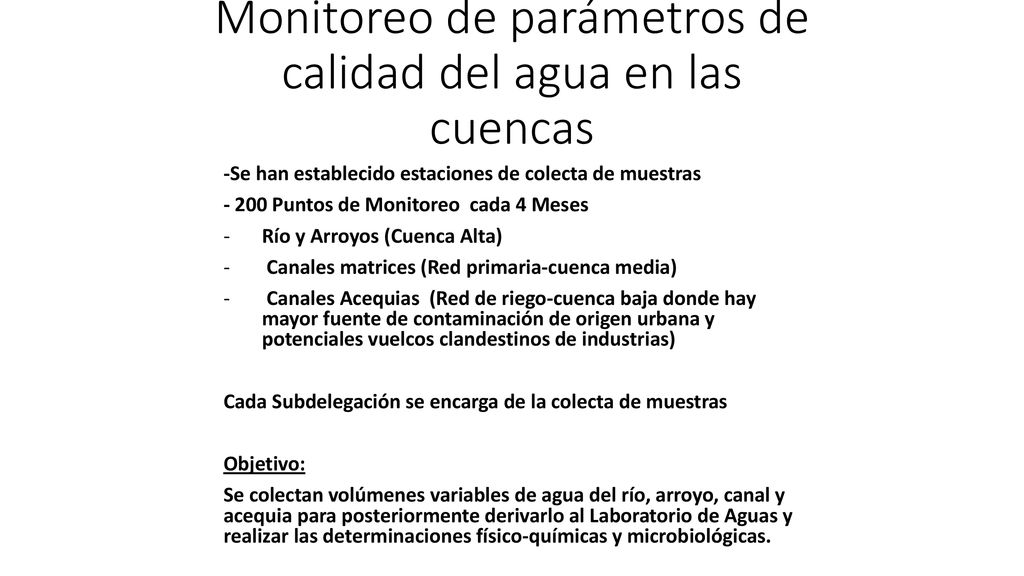 Monitoreo de parámetros de calidad del agua en las cuencas