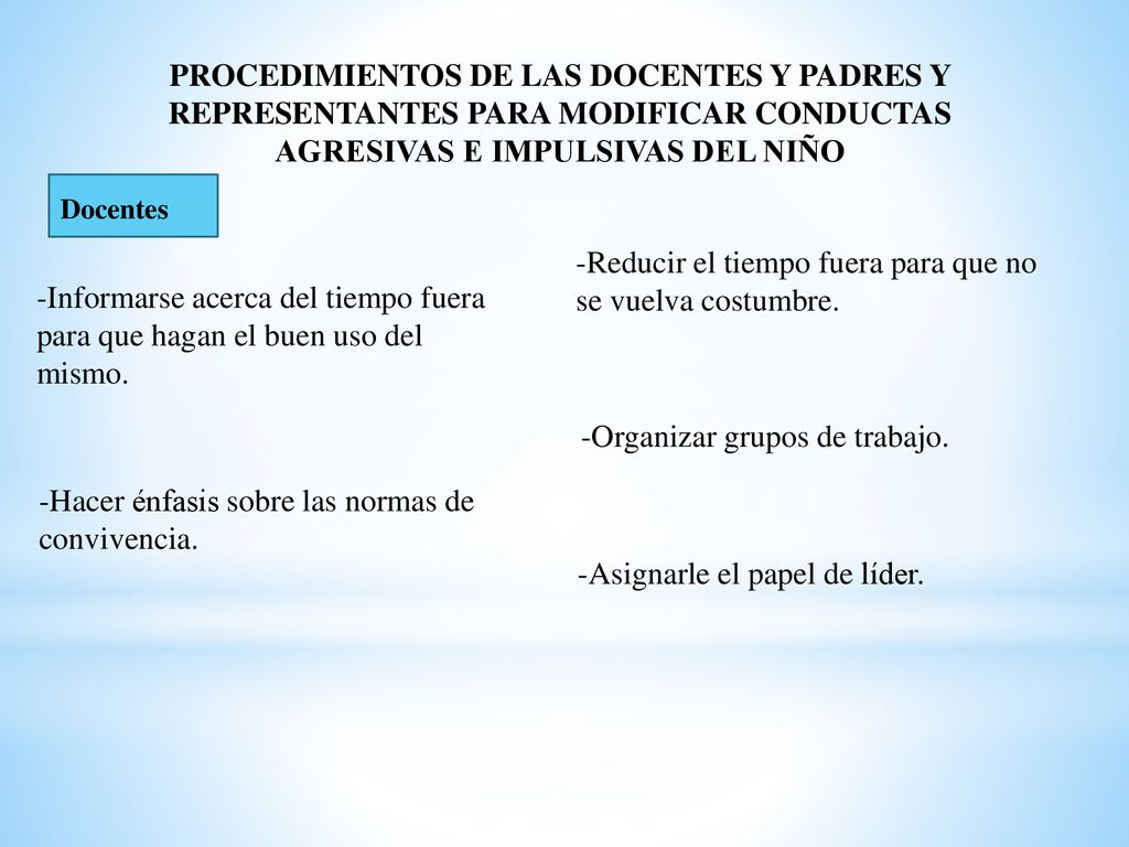 -Reducir el tiempo fuera para que no se vuelva costumbre.