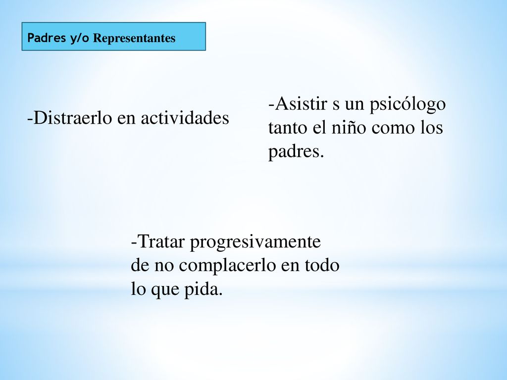 -Asistir s un psicólogo tanto el niño como los padres.