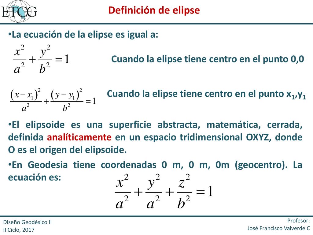 Definición de elipse La ecuación de la elipse es igual a: