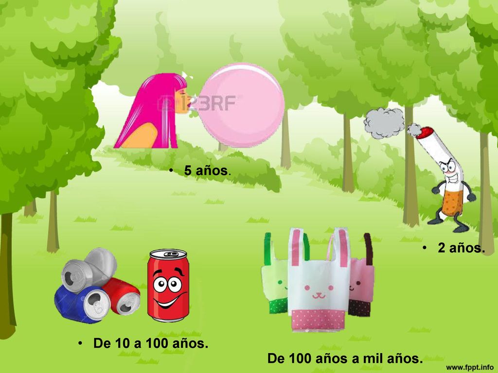 5 años. 2 años. De 10 a 100 años. De 100 años a mil años.