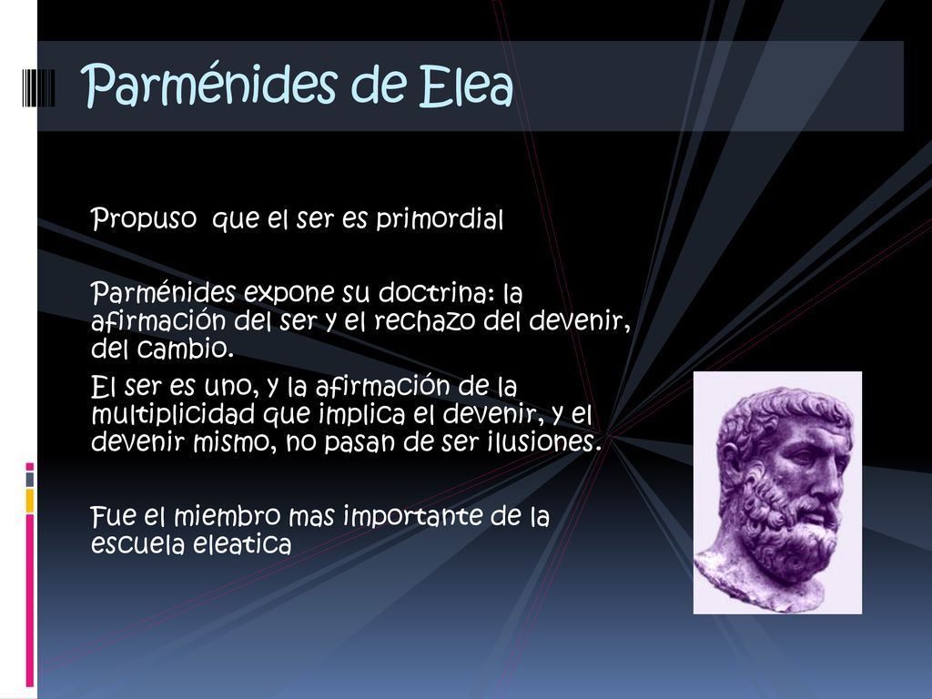 Parménides de Elea Propuso que el ser es primordial