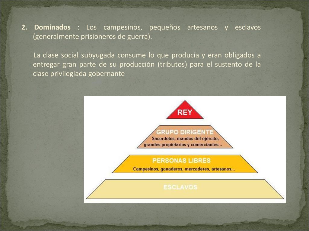2. Dominados : Los campesinos, pequeños artesanos y esclavos (generalmente prisioneros de guerra).