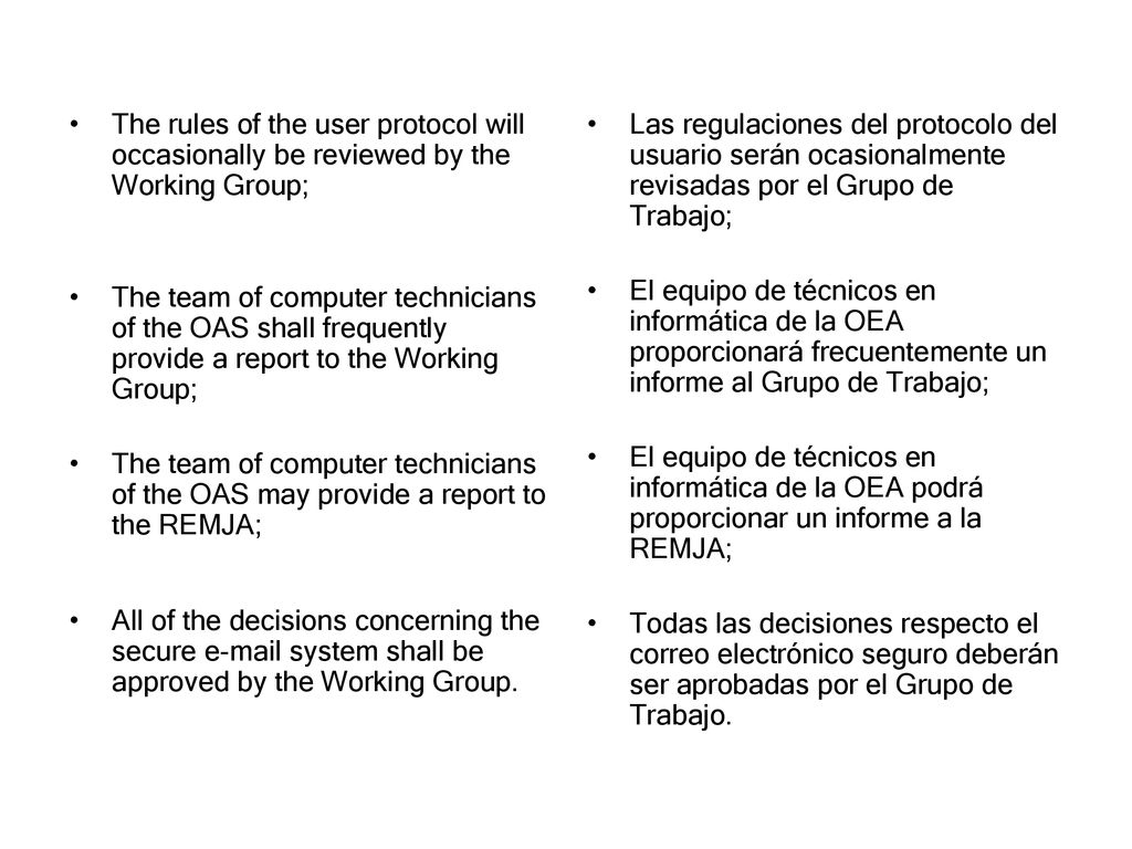 The rules of the user protocol will occasionally be reviewed by the Working Group;