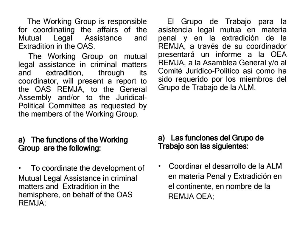 The functions of the Working Group are the following: