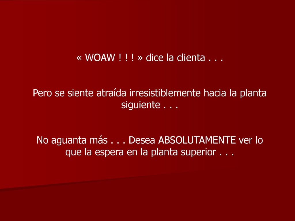 « WOAW ! ! ! » dice la clienta Pero se siente atraída irresistiblemente hacia la planta siguiente