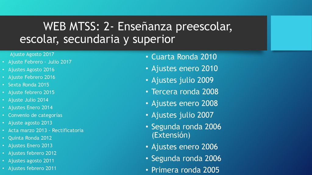 WEB MTSS: 2- Enseñanza preescolar, escolar, secundaria y superior