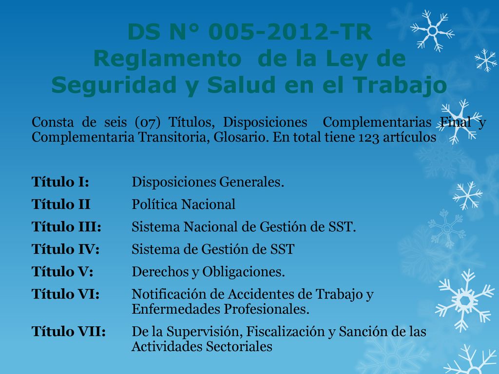 DS N° TR Reglamento de la Ley de Seguridad y Salud en el Trabajo