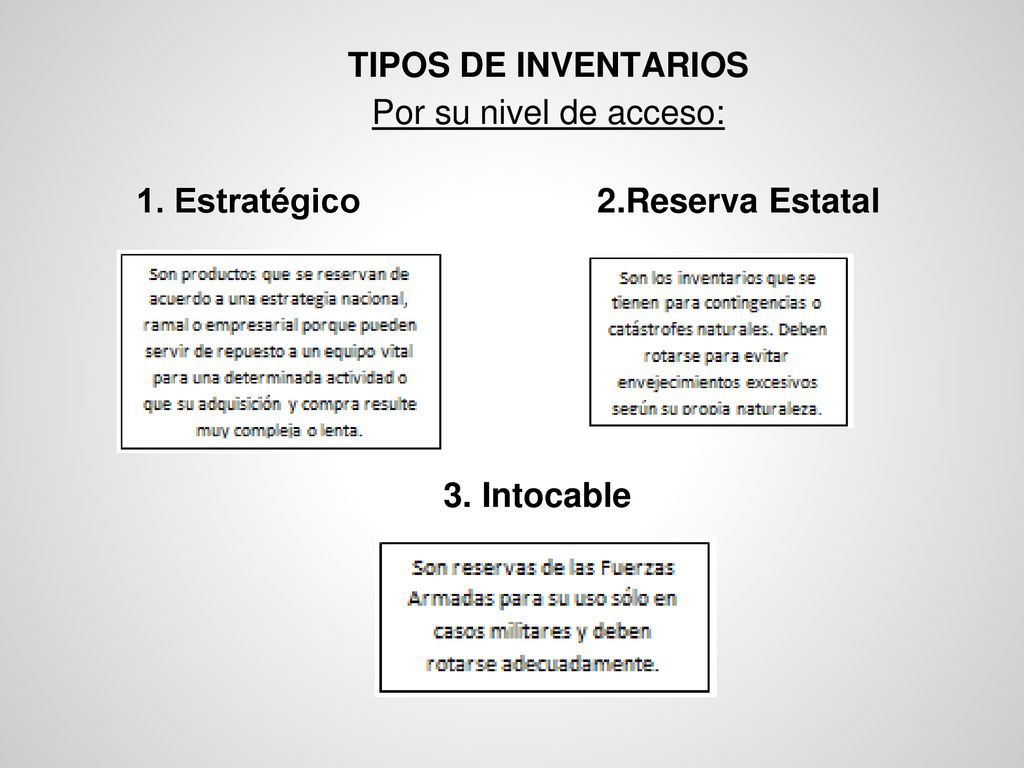 T TIPOS DE INVENTARIOS Por su nivel de acceso: