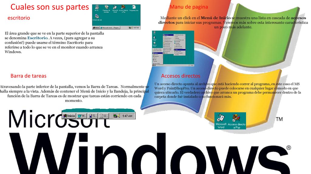 Cuales son sus partes Manu de pagina escritorio Barra de tareas