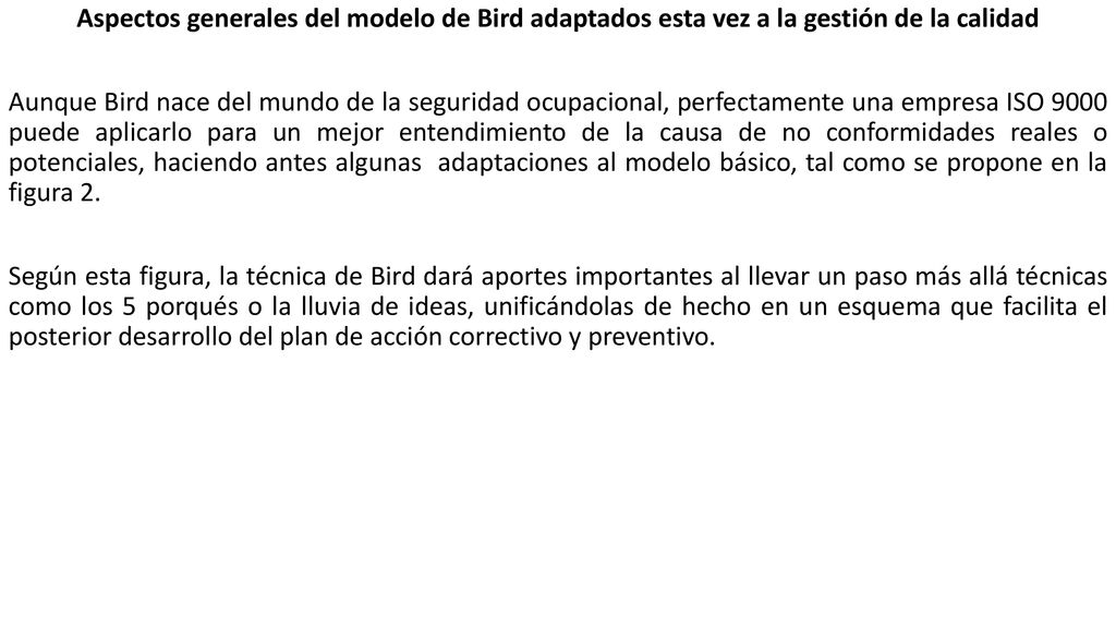 Aspectos generales del modelo de Bird adaptados esta vez a la gestión de la calidad