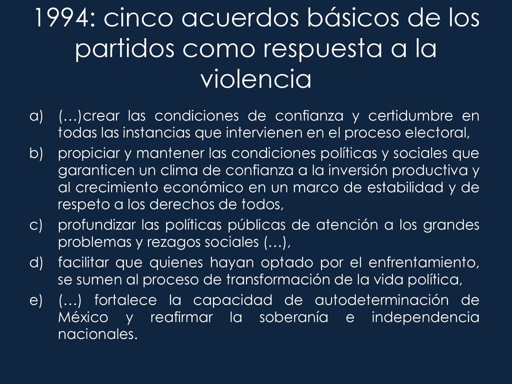 1994: cinco acuerdos básicos de los partidos como respuesta a la violencia