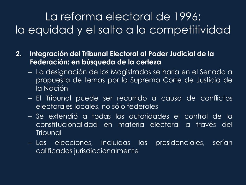 La reforma electoral de 1996: la equidad y el salto a la competitividad