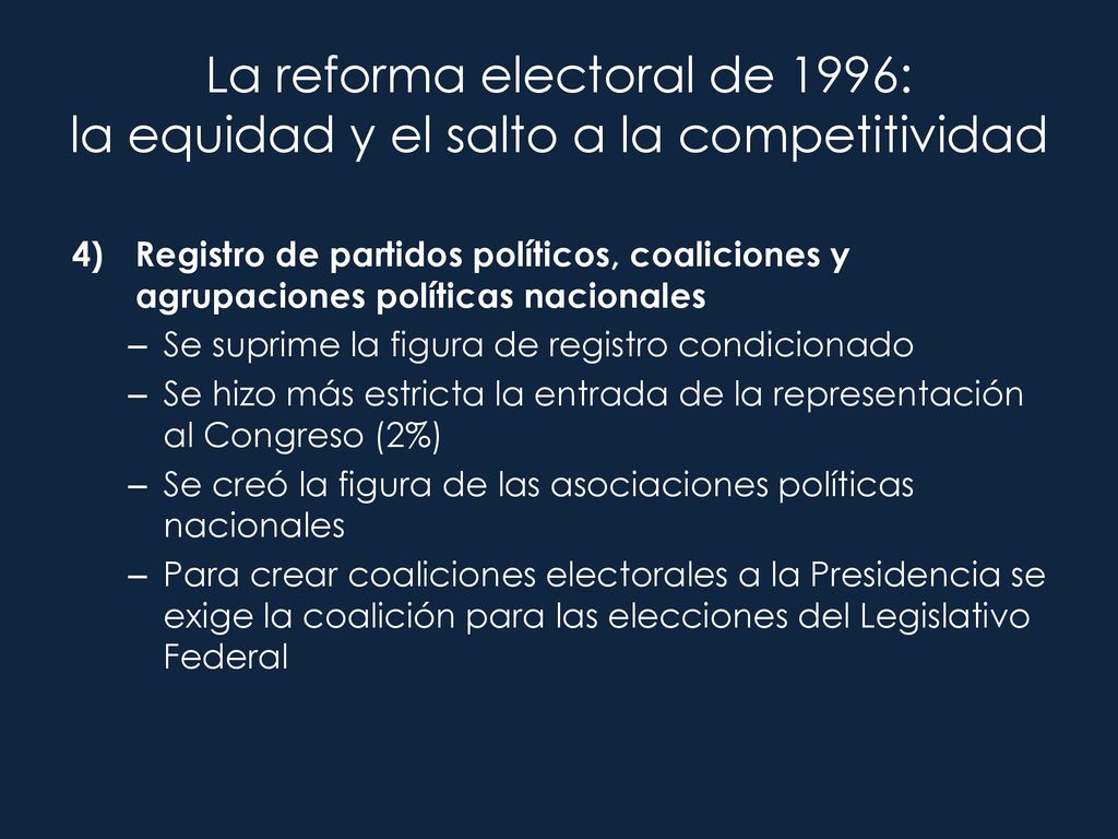 La reforma electoral de 1996: la equidad y el salto a la competitividad