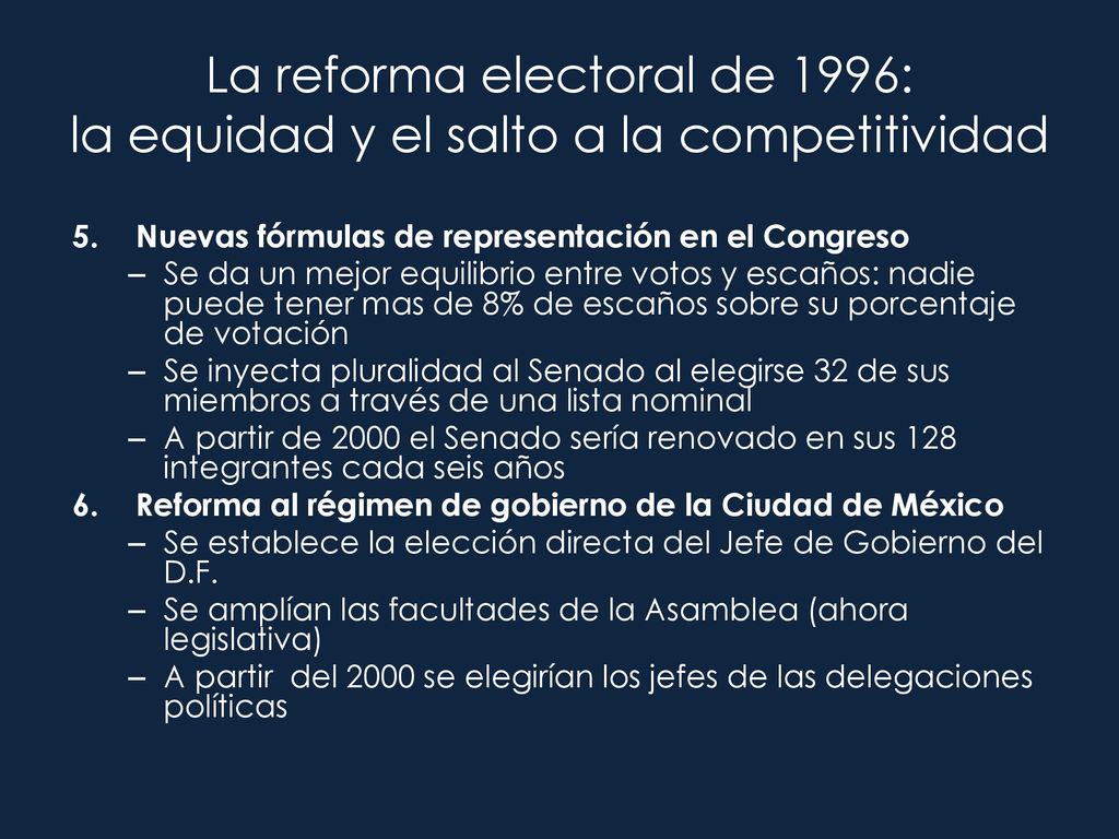 La reforma electoral de 1996: la equidad y el salto a la competitividad